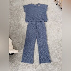 Coco + Carmen Quilted Two-Piece Top & Pants Set in Slate Blue